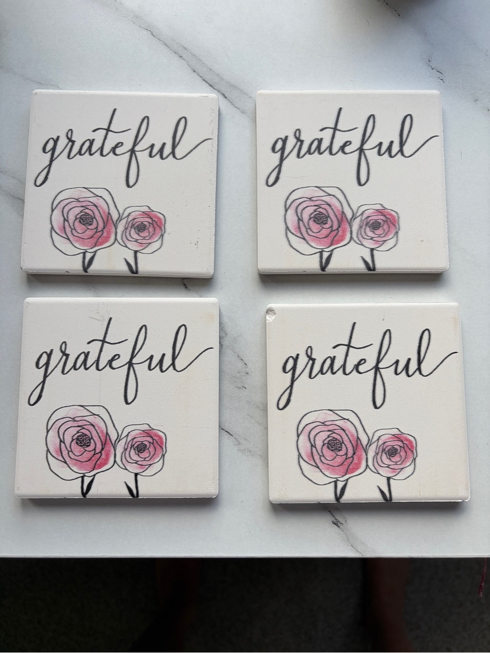 Grateful Floral Coaster Set - Pink